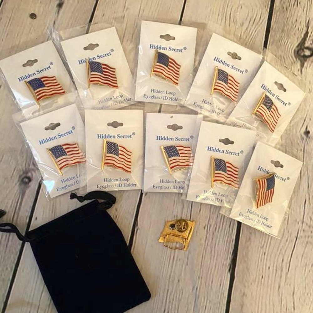 Lot of 10 Enamel Patriotic American Flags
